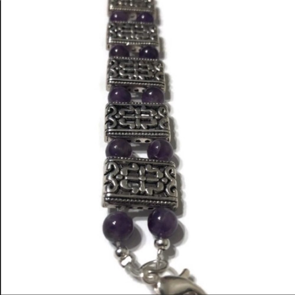 Handmade Amethyst Silver Tone Bracelet - Picture 3 of 7
